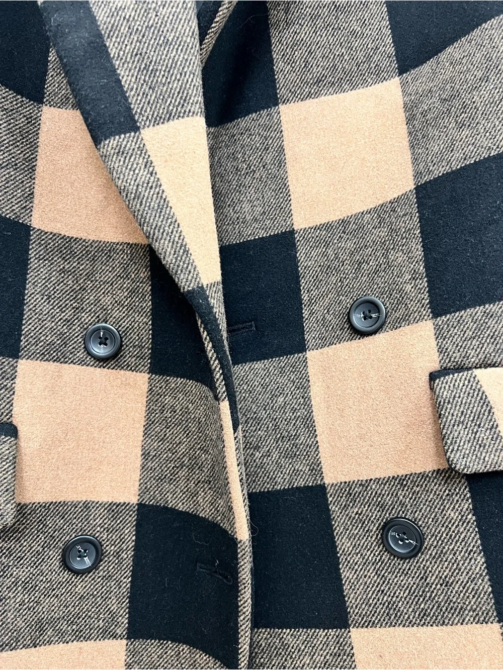 Abercrombie & Fitch Wool Blend Brown Black Plaid Peacoat Jacket Women's XXSP